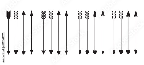 Valentine cupid love arrow and bow set, solid bows and arrows with hearts in various shapes