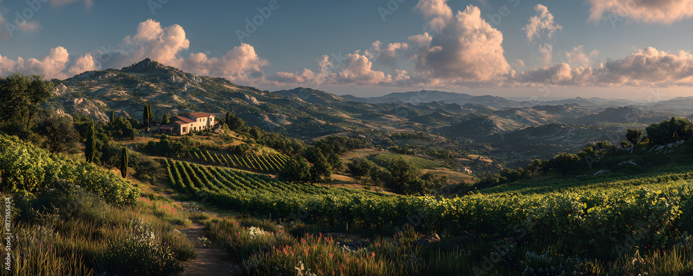 Fototapeta premium Vineyard in the wine region of the Penedes designation of origin in the province of Barcelona in Catalonia Spain