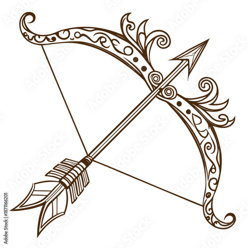 Ornate brown sagittarius bow and arrow