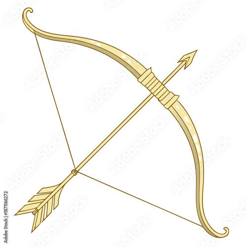 Gold bow and arrow with reflective surface and nock