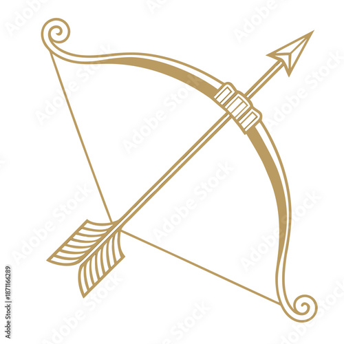 Golden bow and arrow minimalist flat