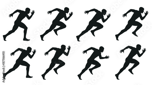 Dynamic running figures in various poses a captivating black silhouette