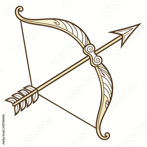 Golden zodiac style bow with arrow drawn back 1