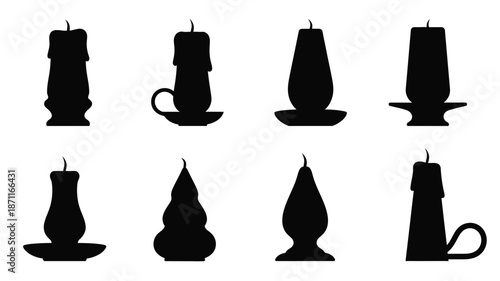 A collection of varied candle designs presented as a dark silhouette