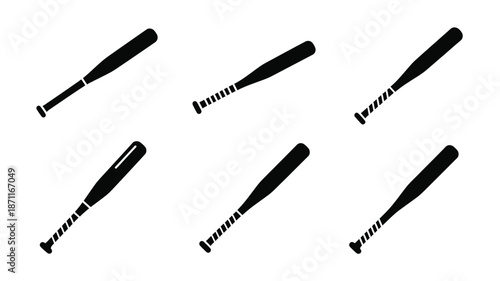 A collection of baseball bats in various arrangements black silhouette