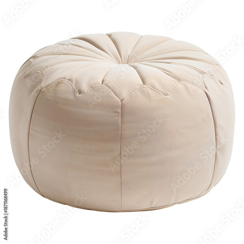 Soft Round Ottoman Used for Seating in a Home Living Room Setting During the Day