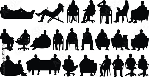 Silhouettes of diverse professionals and everyday individuals including business people, doctor, chef, scientist, and casual figures showcasing career diversity and lifestyle