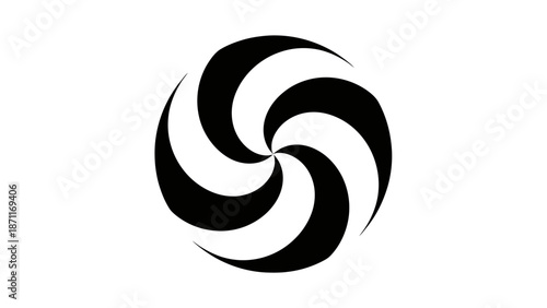 Black spiral shape on white background abstract design element.