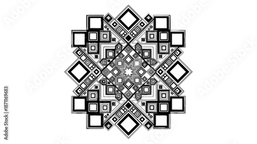 Geometric pattern with concentric diamond shapes and squares.