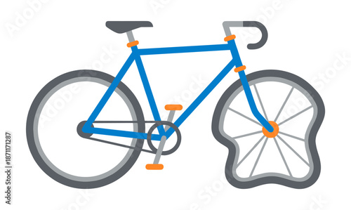 Bicycle with flat front tire needing repair concept