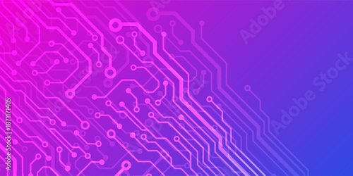 Digital technology banner pink blue background concept with technology line light effects, abstract tech, illustration vector for graphic design, vector illustration