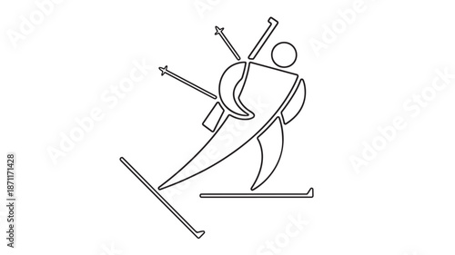 Line art depiction of a skier in motion on transparent background silhouette