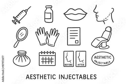 Aesthetic injectables: tools, symbols, and procedures for cosmetic treatments.
