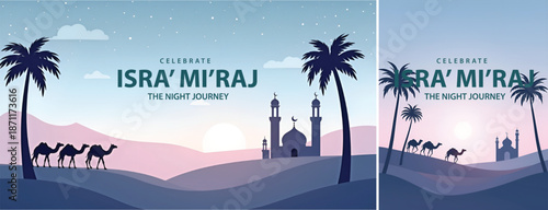 Gradient background islamic isra miraj for poster, flyer, social media template design