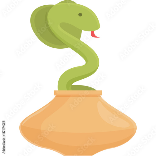 Green Cobra Emerging from a Clay Pot