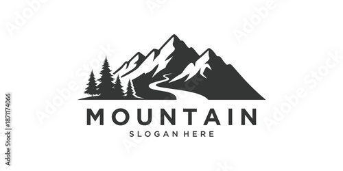 Minimalist mountain landscape logo design