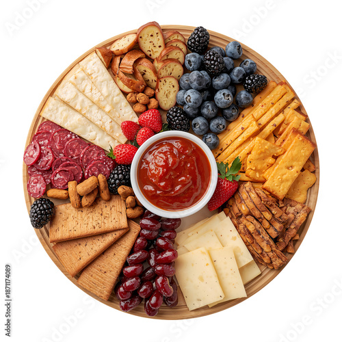 Colorful Platter With Fruits, Cheeses, Meats, and Crackers for a Social Gathe...