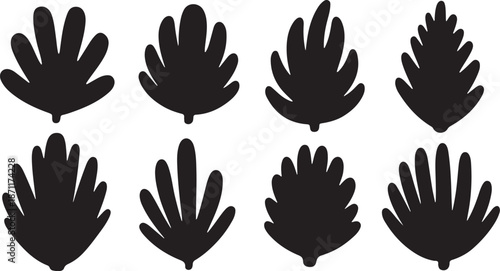 Collection of black leaf silhouettes on white background