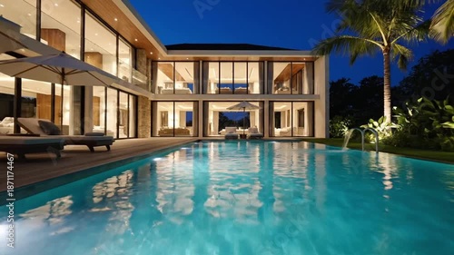 Wallpaper Mural Luxurious villa with pool at night Torontodigital.ca