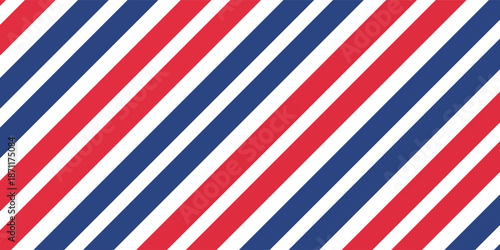 Barber shop concept pattern. Vector red, white and blue diagonal lines seamless texture
