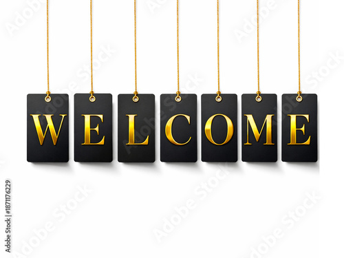 Colorful Welcome Sign Hanging Tags 3D Letters Isolated on White