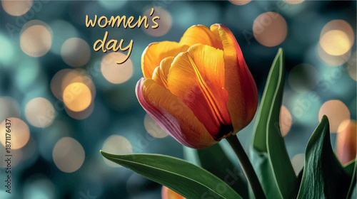 Women's Day background with tulips and flowers. Women's Day card design. Tulips background. Bouquet of flowers with tulips background.