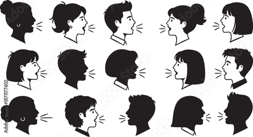 Diverse group of people talking in silhouette style