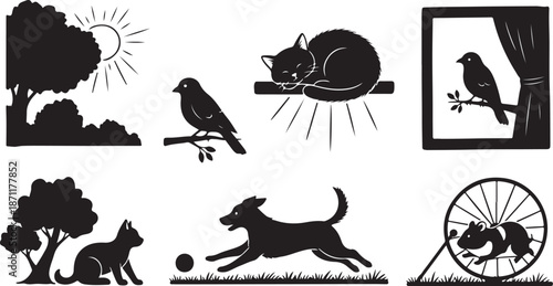 Black Silhouette Pets and Animals Vector Graphics Collection