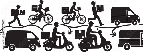 Delivery Services Silhouette Illustration with Various Transportation Methods
