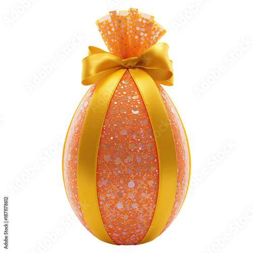 Bright Orange Egg Decoration With Gold Ribbon on Top for Celebration or Event