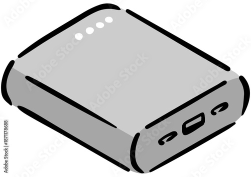 アイソメトリック図法のモバイルバッテリー。手描きのアイソメ。