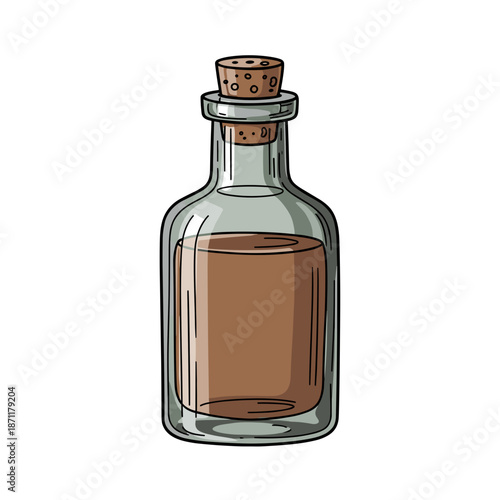 Bottle of aftershave with cork stopper on white background for grooming products concept
