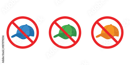 No headwear allowed symbol, forbidding baseball caps