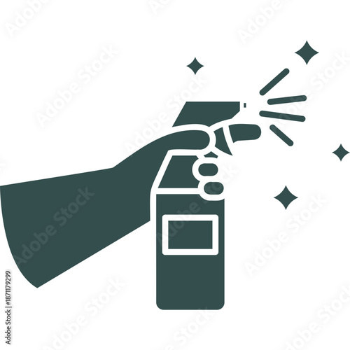 Hand spraying disinfectant or cleaner with sparkles