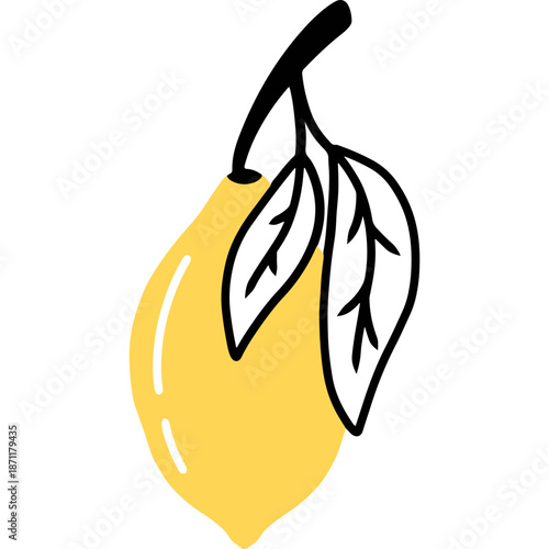 Hand-drawn Lemon with Leaves