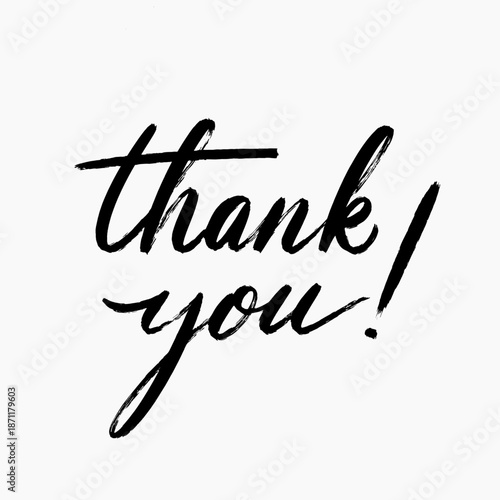 Bold black “Thank You” typography in a hand drawn stylish lettering. Simple yet elegant gratitude message design. Vector, perfect for thank you cards, notes, posters, branding, appreciation designs.