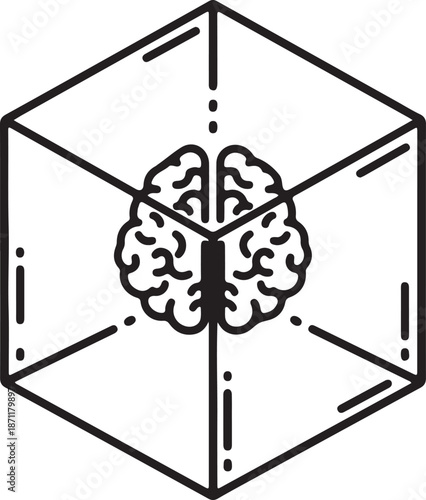 Human Brain in Geometric Cube – Conceptual Intelligence, AI, Neuroscience, Mental Boundaries, Abstract Thinking Icon