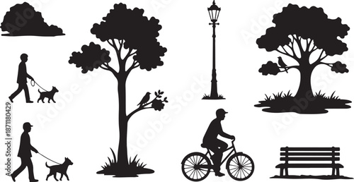 Park Silhouettes and Urban Nature Scenes Vector Icons