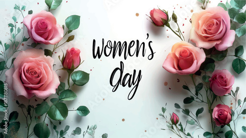 Women's Day background with tulips and flowers. Women's Day card design. Tulips background. Bouquet of flowers with tulips background.