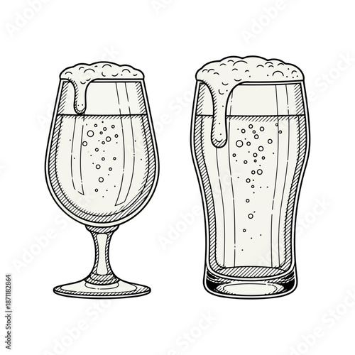 Detailed sketch illustration of two glasses filled with a bubbly liquid