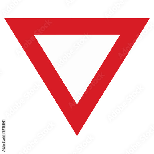 Red Inverted Triangle Yield or Give Way Traffic Road Sign Isolated on White Background