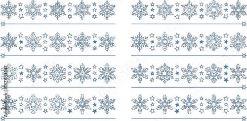 Set of beta floral designs featuring vintage snowflake floral ornaments for holiday wallpaper design vector illustration
