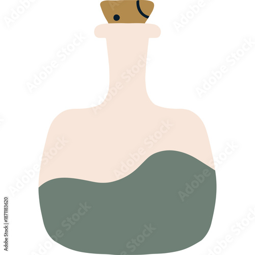 Illustration of a bottle with cork and green liquid