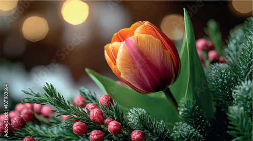 Women's Day background with tulips and flowers. Women's Day card design. Tulips background. Bouquet of flowers with tulips background.