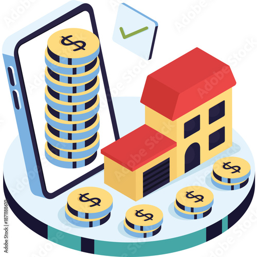 Illustration of Real Estate Investment and Mobile Banking