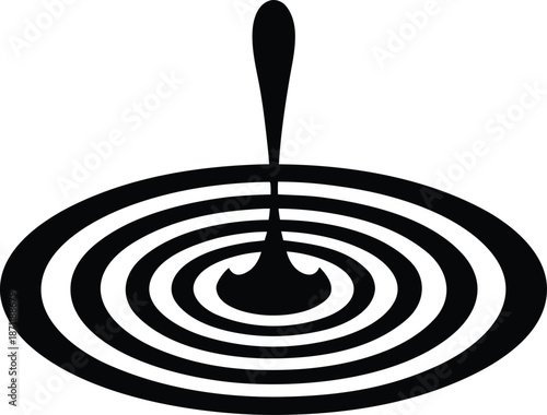 Striking black silhouette of a single water droplet hitting a surface creating perfect concentric ripples