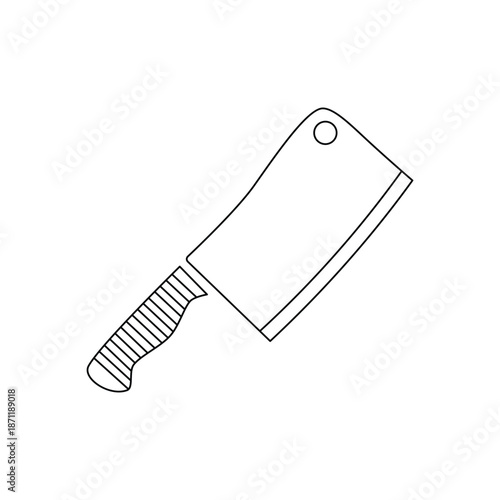 Minimalist Meat cleaver line art illustration. Professional meat cutting tool
