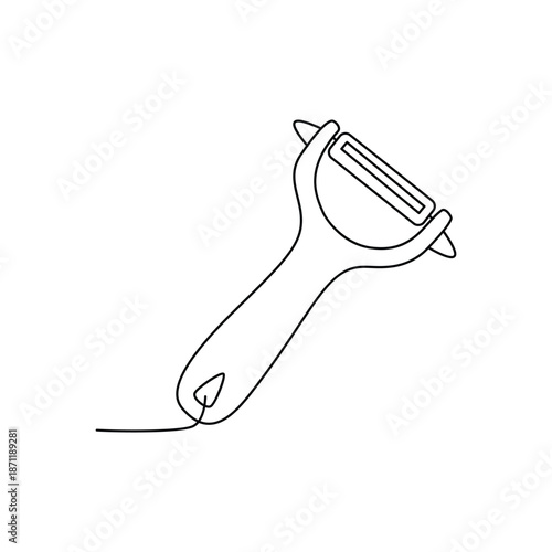Minimalist Vegetable Peeler line art Illustration. Fruit Skin Remover Tool