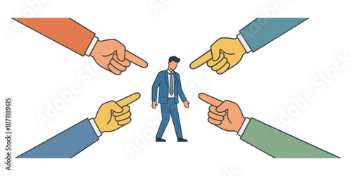 Businessman facing blame and accusation from pointing fingers