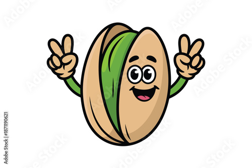A cartoon avocado character making a peace sign with both hands happily